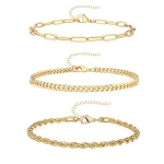 여성을위한 3Pcs 스테인레스 스틸 구두 세트 발에 뱀 트위스트 로프 체인 여성 여름 해변 발목 팔찌 결코 보석을 퇴색하지 마십시오 - 이미지 3