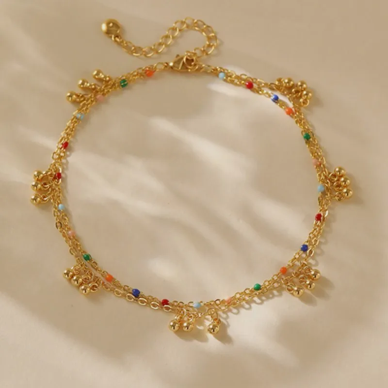 kf-S1d9c8bfbc2da4336afcd00514bcbe207D 여성용 더블 레이어 작은 비즈 체인 발찌, 18K 골드 컬러, 가벼운 럭셔리, 여름 보호, 보헤미안, 발 체인, 파티 쥬얼리 선물 - 이미지 1