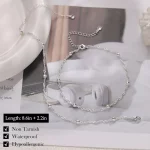 여성용 방수 골드 실버 발목 팔찌, 14K 골드 도금 스테인레스 스틸 더블 레이어 트위스트 비즈 발찌 - 이미지 6