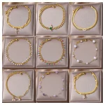 스테인레스 스틸 다채로운 Boho는 여성을위한 Anklets를 삭제합니다 럭셔리 지르콘 크로스 비즈 Anklet 더블 체인 여름 해변 보석 선물