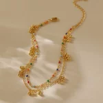 여성용 더블 레이어 작은 비즈 체인 발찌, 18K 골드 컬러, 가벼운 럭셔리, 여름 보호, 보헤미안, 발 체인, 파티 쥬얼리 선물 - 이미지 2