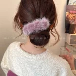 픽스 머리띠 여성 프리미엄 밍크털 헤어핀 여성용 플러시 헤어 클립 가을 겨울 앞머리 집게 빈티지 머리장식 스프링클립 헤어핀 - 이미지 3