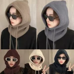 여성용 니트 후드 모자, 한국 스타일, 야외 워머, 드로스트링 모자, 원피스 넥 칼라, 비니 캡, 바라클라바 모자, 겨울