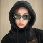 여성용 니트 후드 모자, 한국 스타일, 야외 워머, 드로스트링 모자, 원피스 넥 칼라, 비니 캡, 바라클라바 모자, 겨울 - 이미지 4