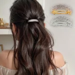 2개입 큐빅 메탈 헤어 집게핀 여성 올림머리 반묶음 포니테일 집게 머리핀 세트