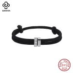 Rinntin S925 실버 라운드 지르코니아 체인 팔찌 남성 여성을위한 조정 가능한 블랙 컬러 로프 팔찌 커플 쥬얼리 선물 APB07 - 이미지 2