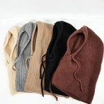 여성용 니트 후드 모자, 한국 스타일, 야외 워머, 드로스트링 모자, 원피스 넥 칼라, 비니 캡, 바라클라바 모자, 겨울 - 이미지 5