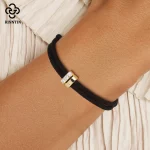 Rinntin S925 실버 라운드 지르코니아 체인 팔찌 남성 여성을위한 조정 가능한 블랙 컬러 로프 팔찌 커플 쥬얼리 선물 APB07 - 이미지 5