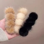 픽스 머리띠 여성 프리미엄 밍크털 헤어핀 여성용 플러시 헤어 클립 가을 겨울 앞머리 집게 빈티지 머리장식 스프링클립 헤어핀 - 이미지 2