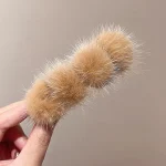 픽스 머리띠 여성 프리미엄 밍크털 헤어핀 여성용 플러시 헤어 클립 가을 겨울 앞머리 집게 빈티지 머리장식 스프링클립 헤어핀 - 이미지 5