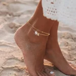 여성을위한 발목 팔찌 방수 14K 골드 도금 CZ 초기 Dainty Layered Heart Anklets 발 체인 여름 해변 쥬얼리 - 이미지 5