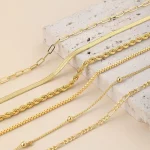 여성을위한 6PCS 14k 골드 도금 발목 팔찌, 스테인레스 스틸 방수 헤링본 클립 비드 피가로 쿠바 체인 Anklets - 이미지 6