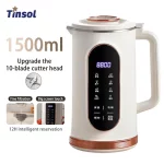 TINSOL 1500ml 다기능 벽 차단기 10 블레이드 블렌더 304 스테인레스 스틸 내부 두유 제조기 아침 식사 기계